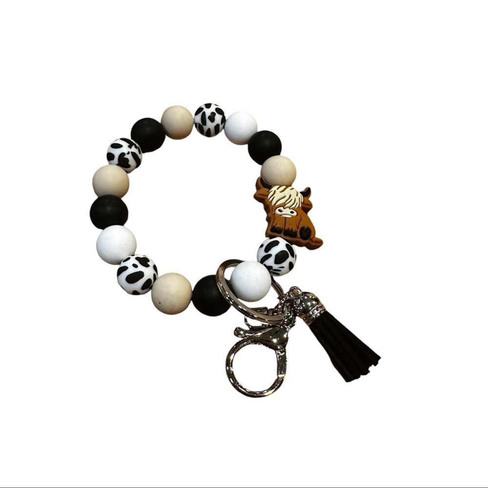 Black and White Beaded Keychain Bracelet